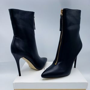 Zeta Black Zip Pointed Toe Ankle Boots